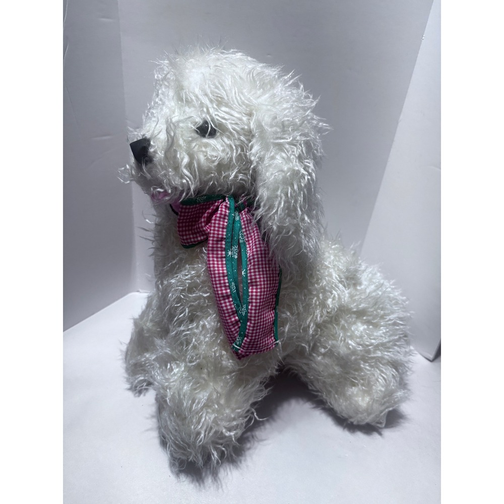 Commonwealth White Shaggy Plush Dog Target Vintage 90s Holiday Gingham Bow 15"